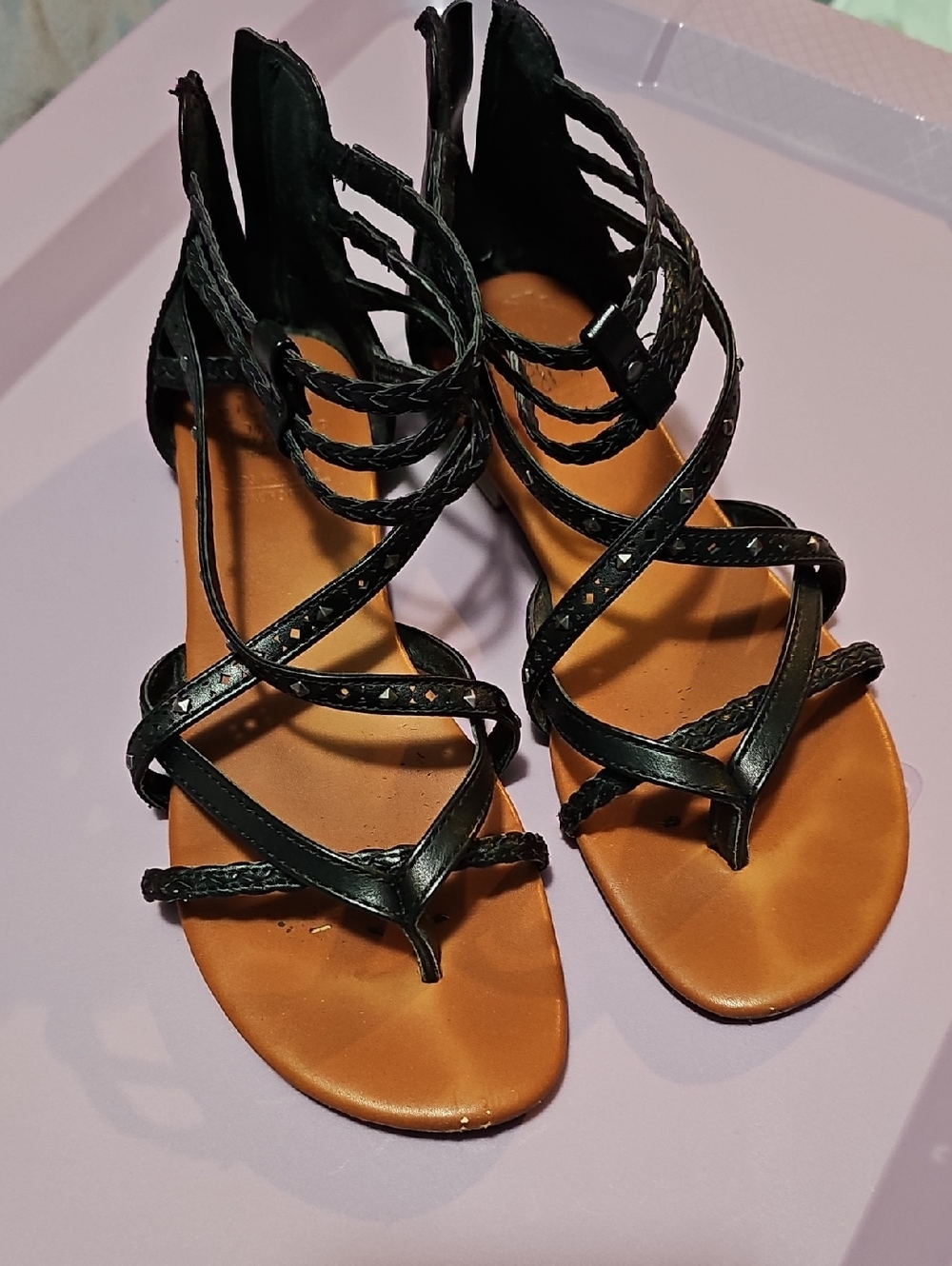Jellypop Black Strappy Braided Gladiator Sandals